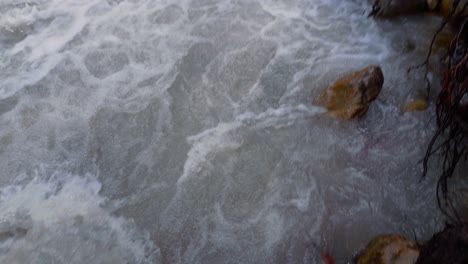 High-altitude-wild-glacial-river-in-Caucasus,-Georgia,-Mestia-region