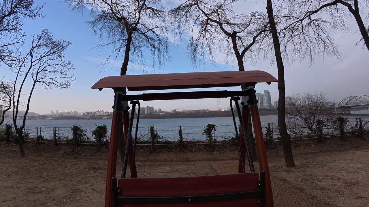 Swing At Seonyudo Park Overlooking The Han River In South Korea. - POV shot