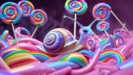 whimsical snail in a candy wonderland