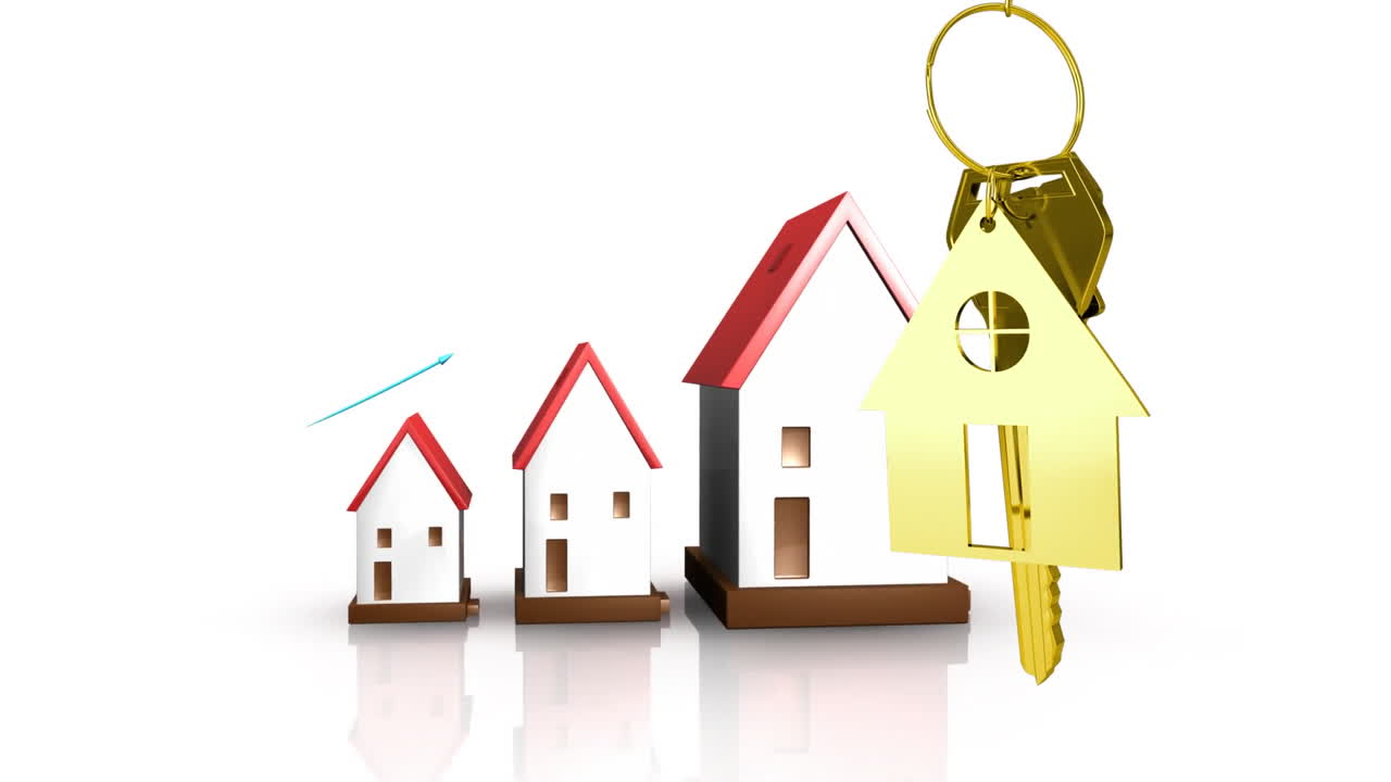 llaves de la casa y llaves colgando con la casa en el fondo