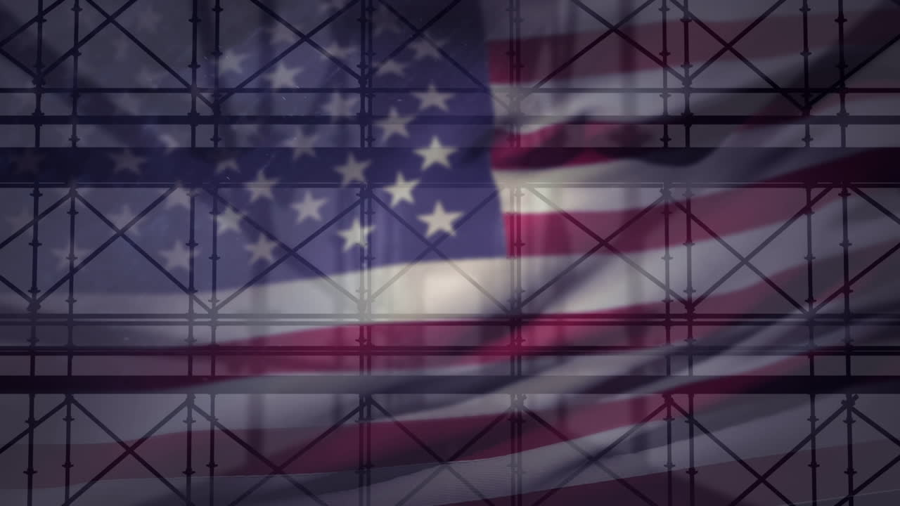 Animation of scaffolding over american flag