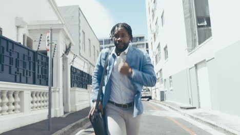 business, running and black man outdoor