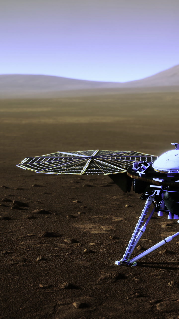 Mars lander engages with surface terrain and prepares for exploration tasks