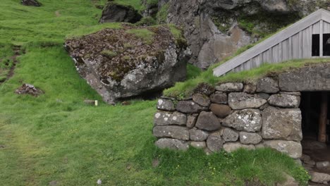 ancient stone house in iceland with gimbal video panning left to right