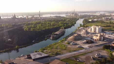 factory and water treatment facility in zug island, detroit michigan - aerial shot