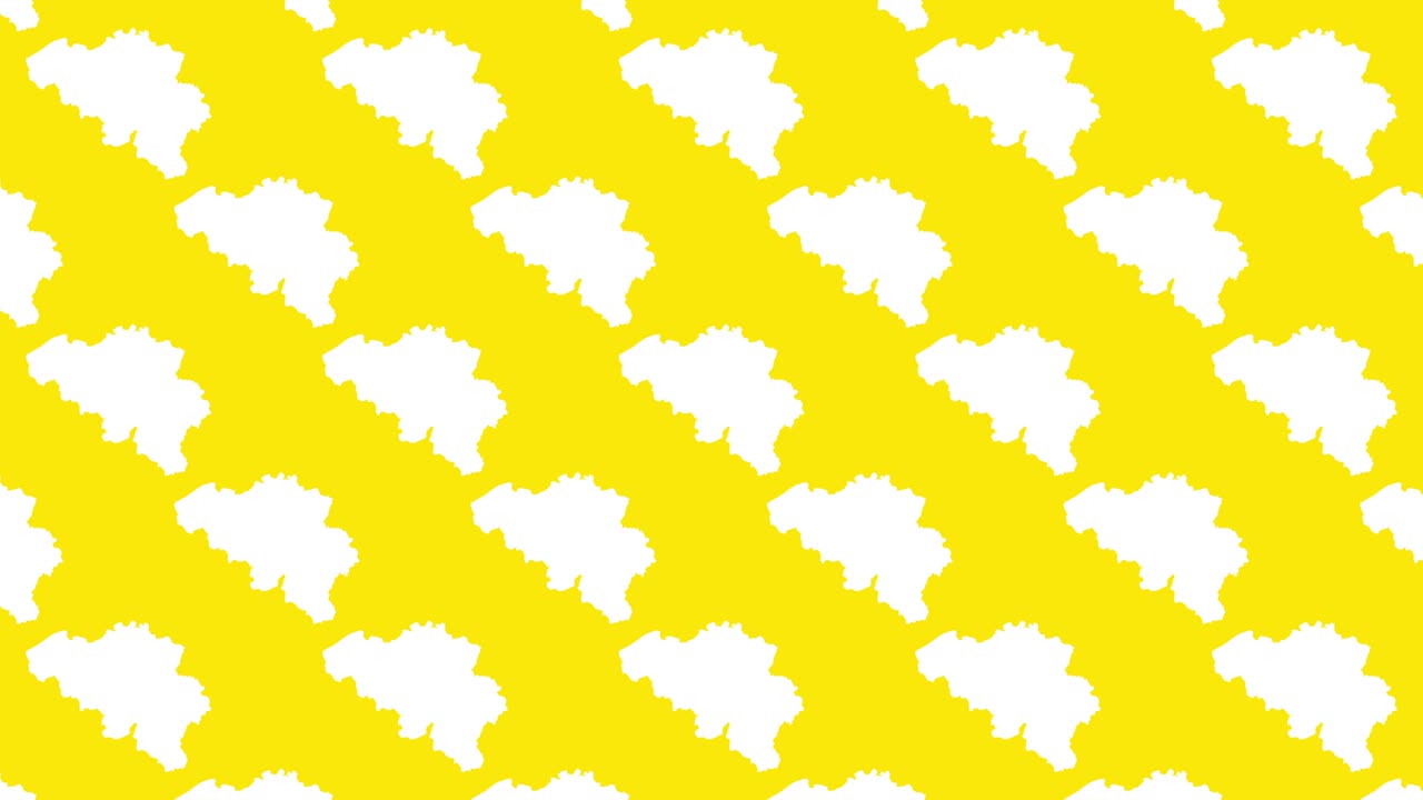 벨기에 국가 지도: 노란색 배경의 실루 패턴, 원활한 애니메이션, 간단한 지리적 모션 그래픽