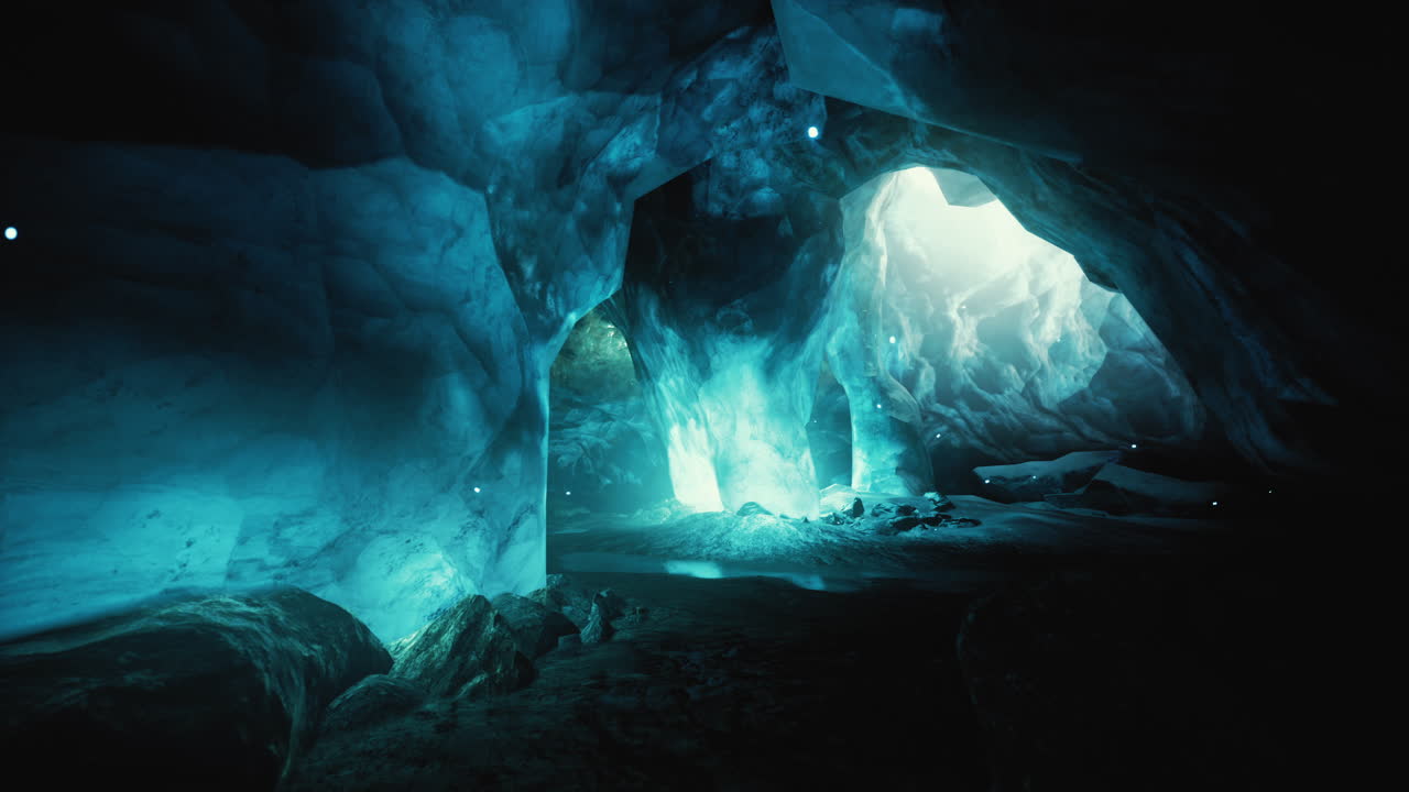 una cueva de hielo brillante