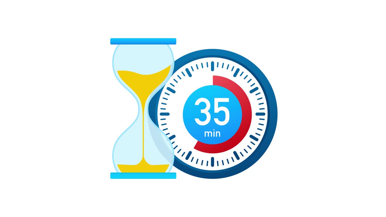 The 35 minutes, stopwatch  icon. Stopwatch icon in flat style, timer on on color background. Motion graphics.