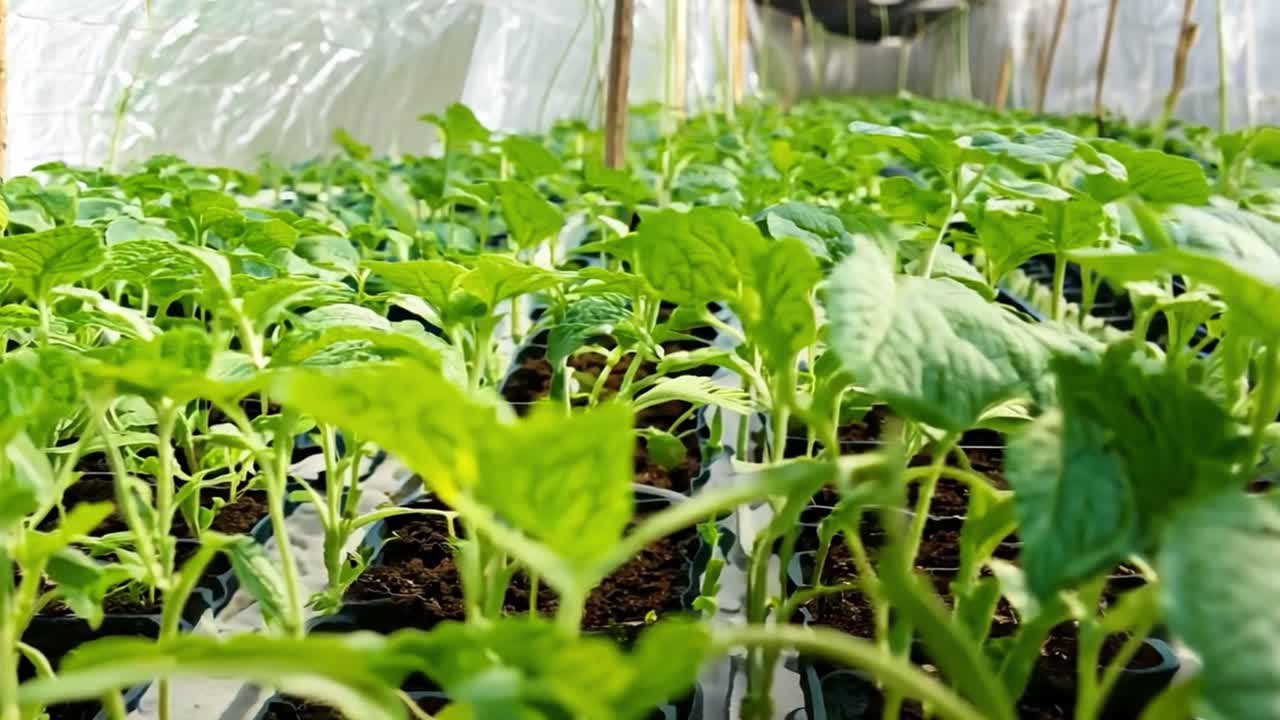 Seedlings growing in a greenhouse