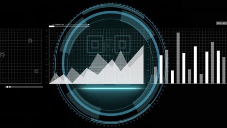 Animation-of-statistical-data-processing-over-cyber-security-text-and-qr-code-on-round-scanner