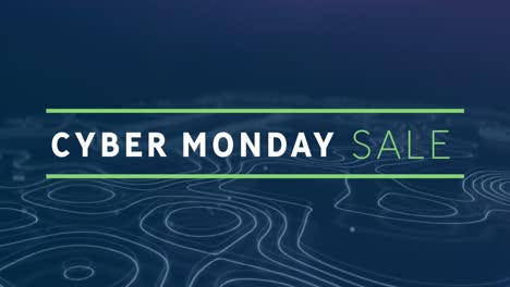 Animation-of-cyber-monday-sale-text-banner-and-topography-against-blue-background