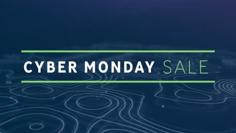 Animación-Del-Banner-De-Texto-De-Venta-Del-Cyber-Monday-Y-Topografía-Sobre-Fondo-Azul