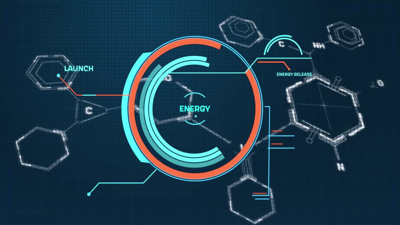 Animation of data processing over chemical formula on black background