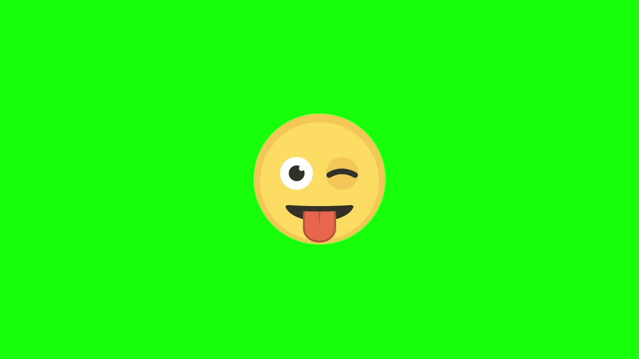 Animated Winking Emoji with Tongue Sticking Out on Green Screen