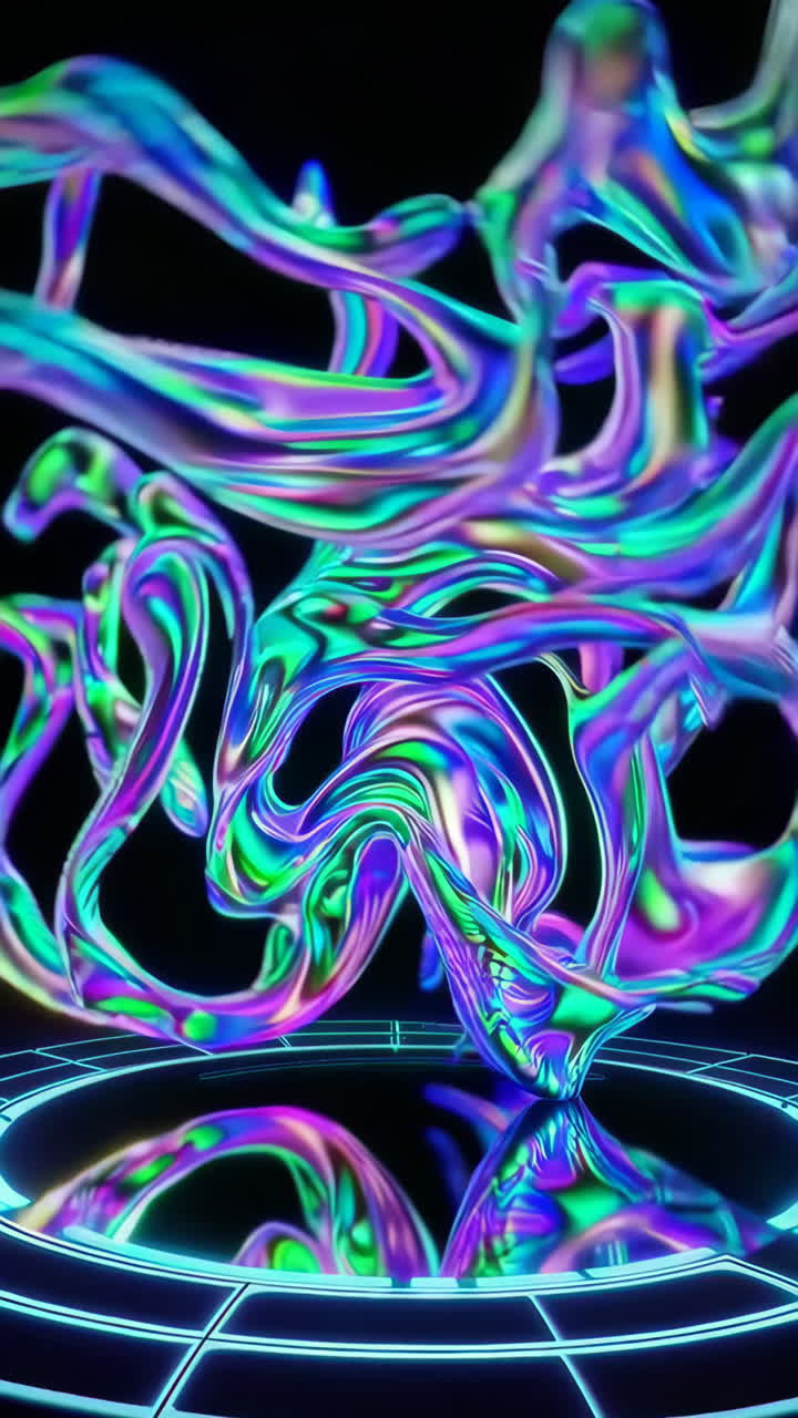 Iridescent Abstract Fluid Shapes on Reflective Surface