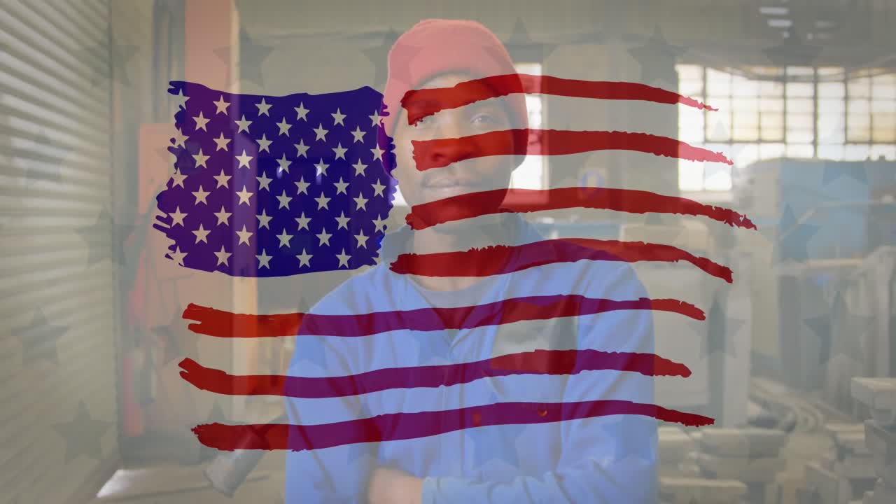 배경 에 있는 사람 위 에 흔들리는 미국  ⁇ 발 의 애니메이션