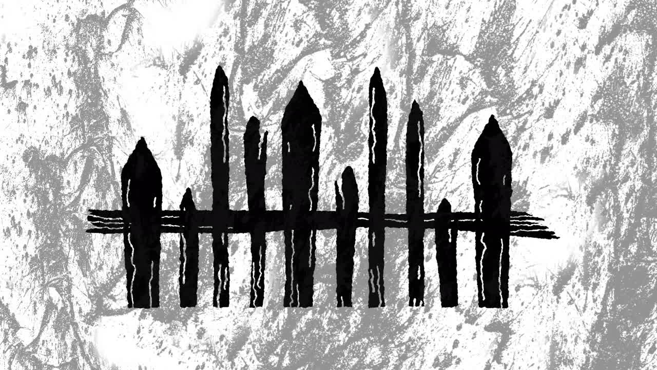 움직이는  ⁇ 색과 회색 배경 위에 할로윈 묘지 울타리의 애니메이션