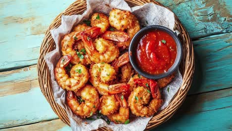 camarones fritos con salsa roja