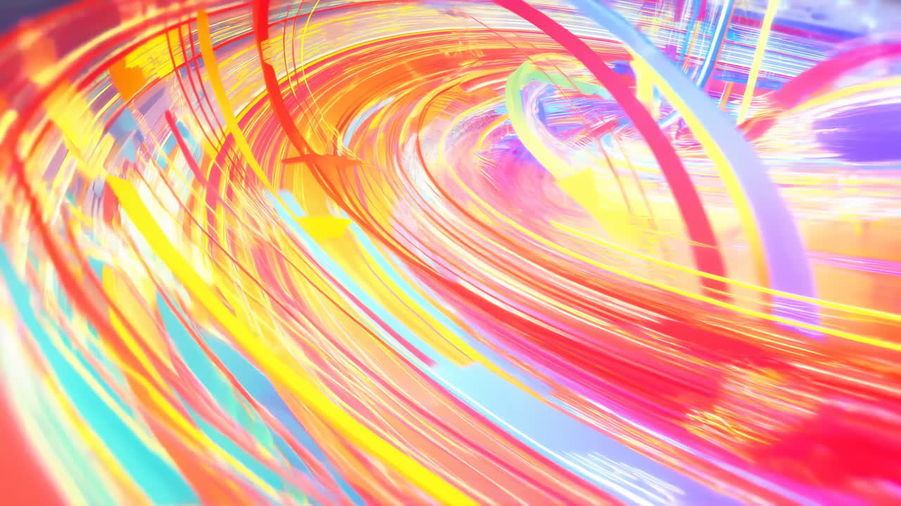 ダイナミックに渦巻くカラフルなリボンが描かれた抽象的な背景