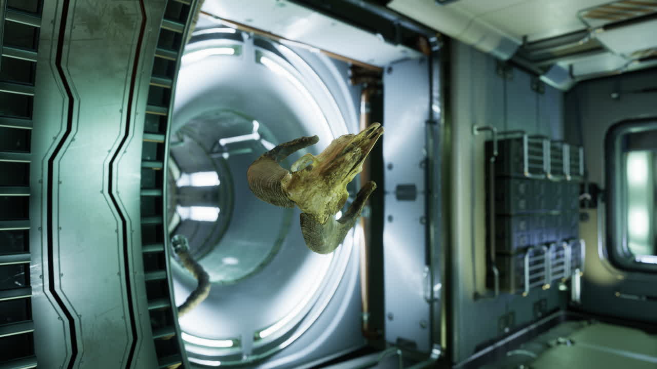 Ram skull floating in the complex international space station