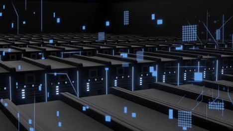 animation of circuit board and digital data processing over computer servers