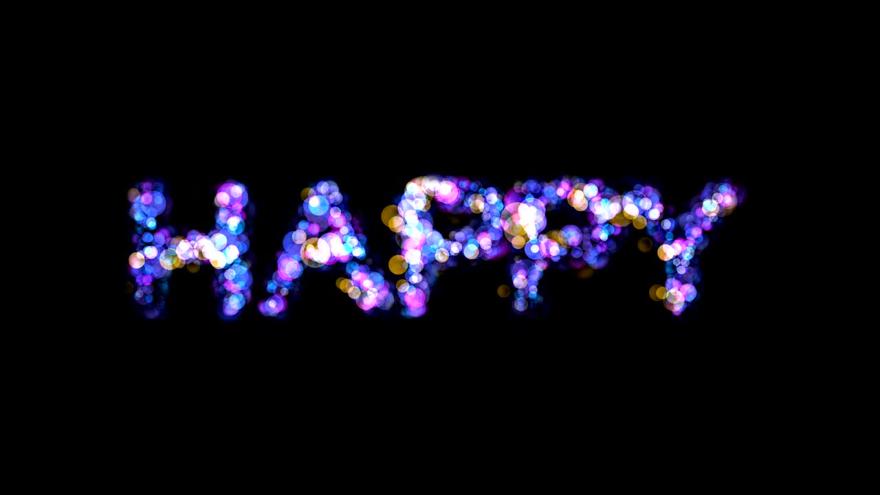 4k 애니메이션 루핑 새해 축하 보케 빛 검은 배경에 빛나는