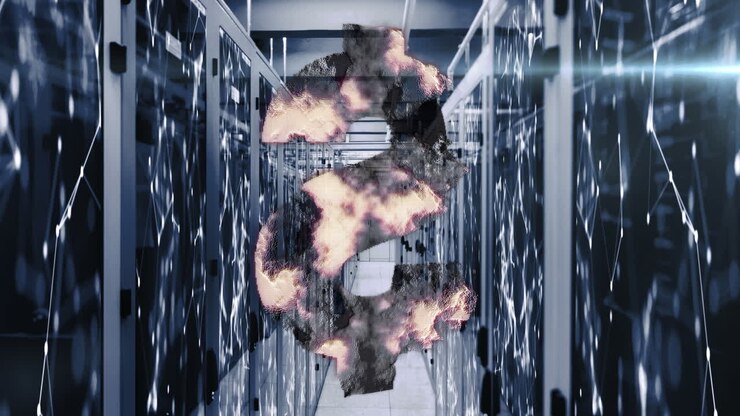 Animazione del simbolo del dollaro su una sala server