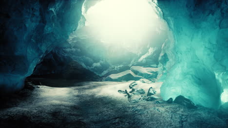 Cueva-De-Hielo-Azul-Cubierta-De-Nieve-E-Inundada-De-Luz