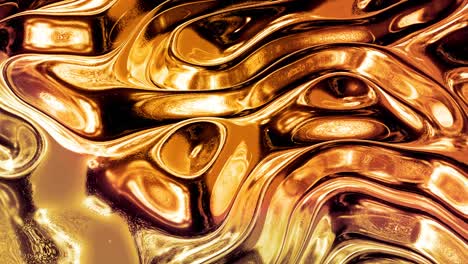 looped abstract background with wavy sparkling golden liquid pattern on shiny glossy surface. viscous yellow fluid like surface of gold foil or brilliant glass. beautiful creative festive backdrop.