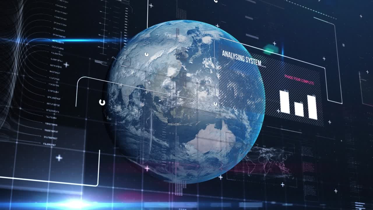 Animation of data processing over globe in background