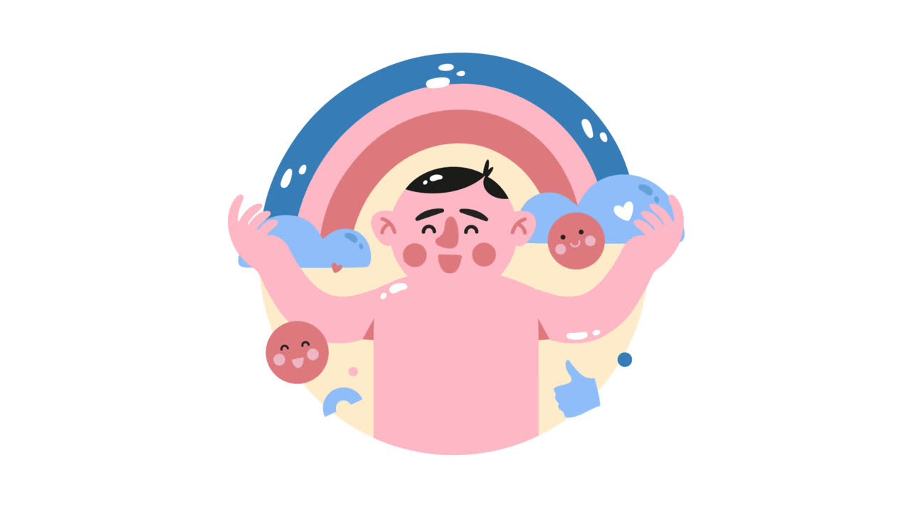 손으로 그려진 평평한 정신 건강 스티커의 모션 그래픽