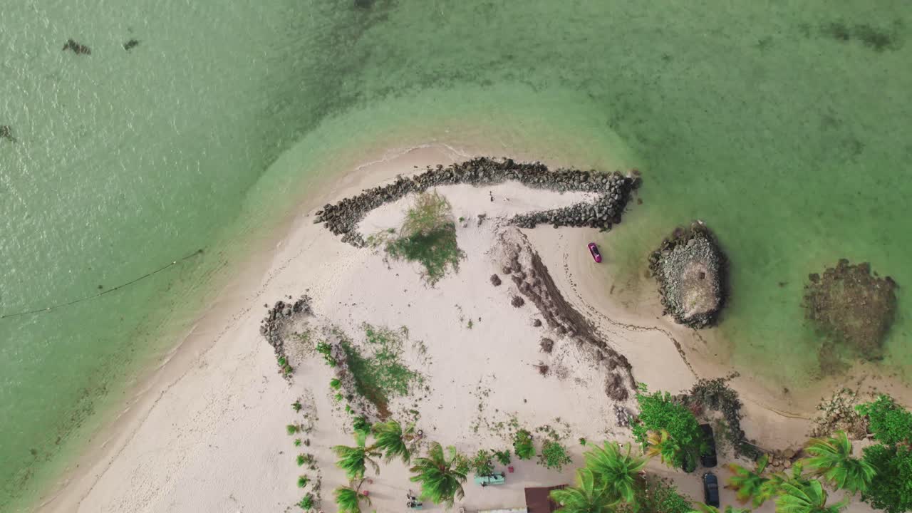 A magnificent bird’s-eye view of Tobago’s pristine white sand and crystal-clear shores in the Caribbean.