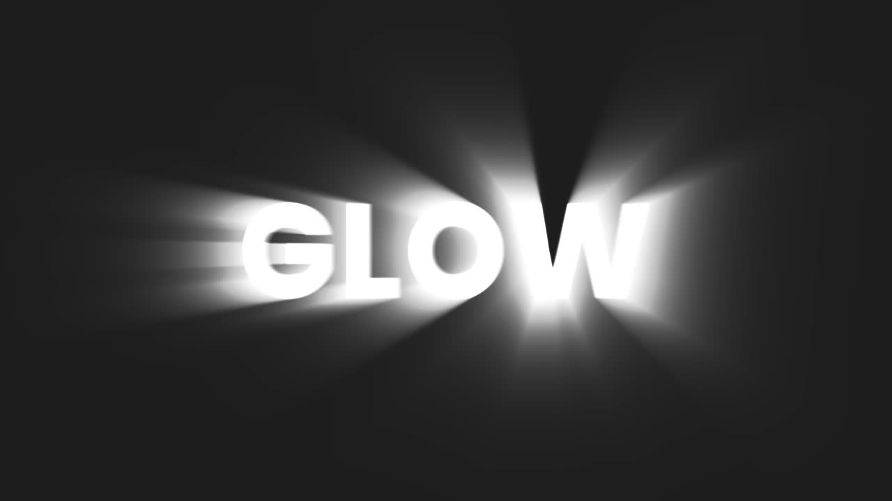 La parola GLOW con effetto di luce bianca pulsante.