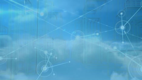 animation of network of connections over 3d cityscape