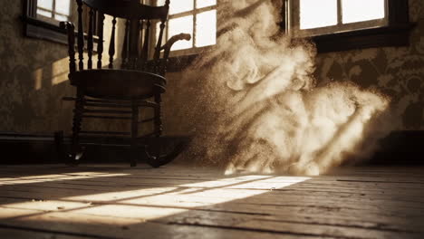 dusty old house interior with rocking chair