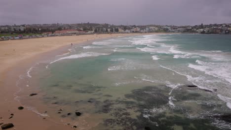 view looking north from south bondi beach on a rainy day, sydney, australia