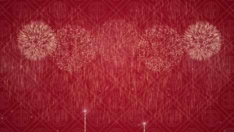 fireworks expand and fade on a patterned background