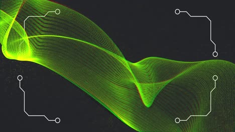 Animation-Von-Gemusterten-Rändern-Um-Eine-Grüne-Twist-Datenverbindungswelle,-Die-Sich-Auf-Schwarzem-Hintergrund-Bewegt