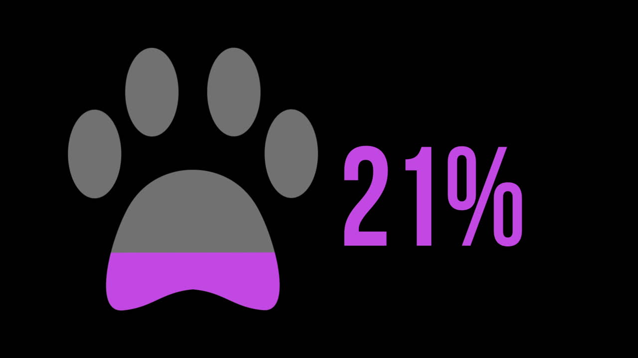 동물 발자국은 0 ~ 100 %의 분홍색으로 채워져 있습니다.