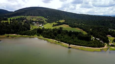 Orbit-view-of-Lake-and-Reserve-in-El-oro,-mexico