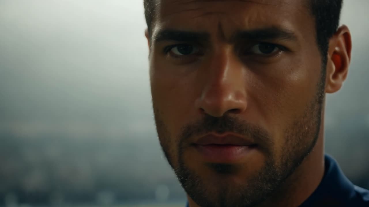 primer plano de un jugador de fútbol enfocado