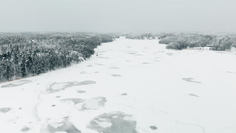 飛行, 追蹤, 無人機拍攝, 弱, 雪覆蓋的冰, 在nuuksion pitkajarvi, 周圍的冬天森林, 在一個的日子, 在nuuksio國家公園, 在espoo, uusimaa, 芬蘭