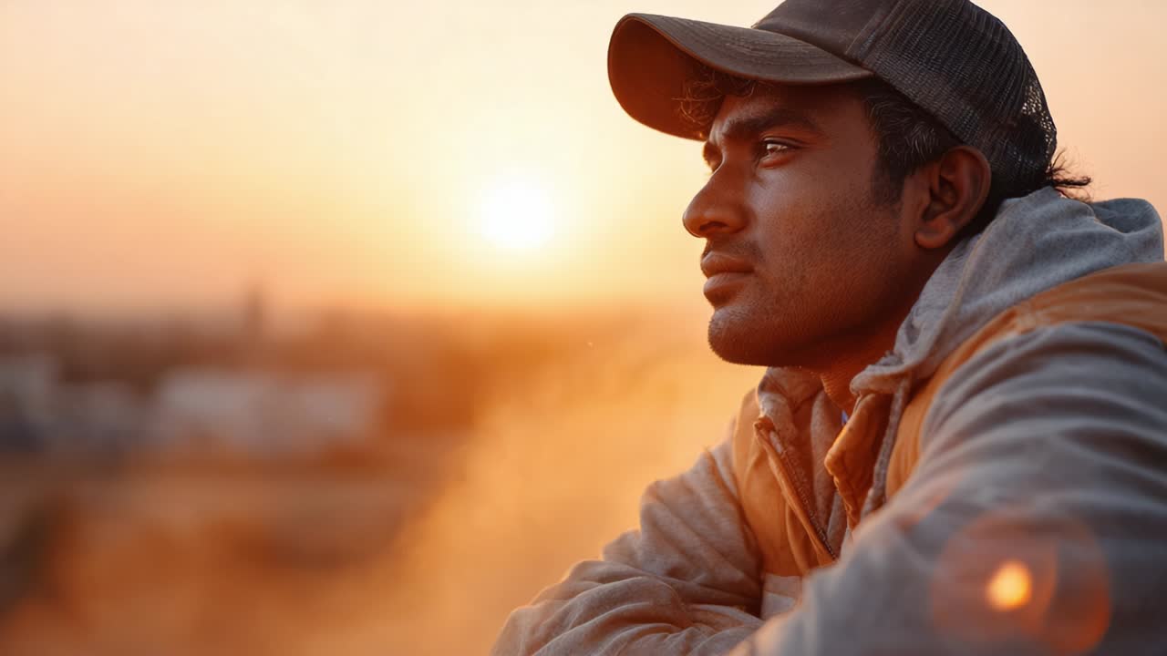 Contemplative man gazing at sunset