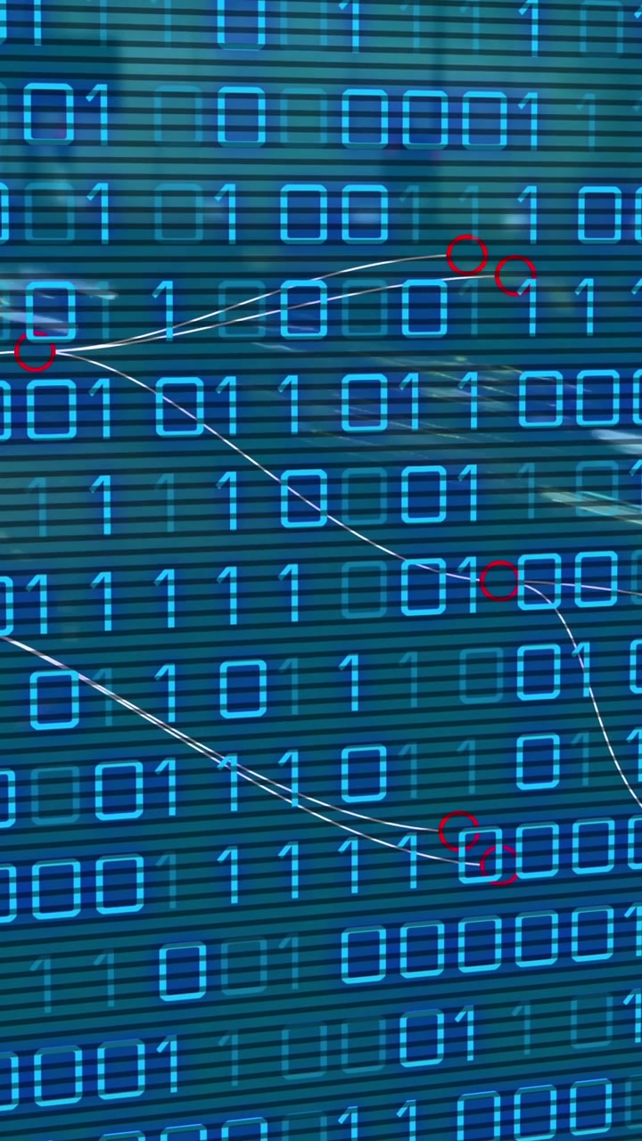 Animazione di elaborazione dati su sfondo blu
