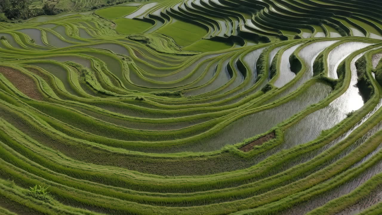 Lush Green Rice Terraces with Water Reflections