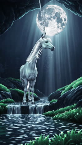 a majestic unicorn by moonlight