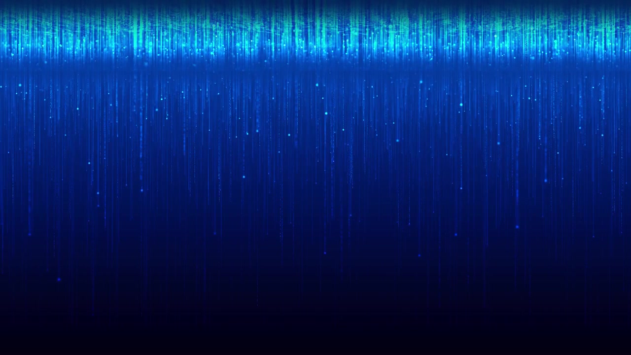 Cyan digital rain technology visual with luminous vertical lines pixel particles and deep blue cyber