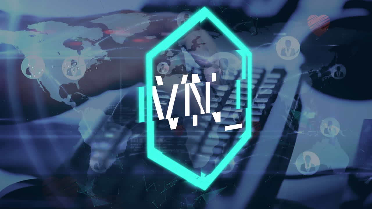 Animation of data processing and nft text over hands using computer