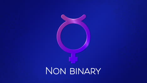 animación de texto no binario, con símbolo no binario púrpura en azul