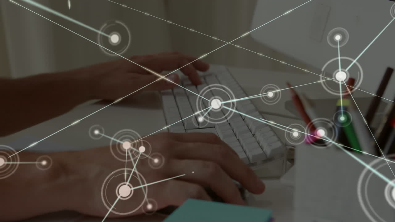 animación de la red de conexiones contra la sección media de la niña usando una computadora